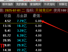 通达信《天神竞价》某号售价2800元的竞价指标 排序功能仅限电脑端使用 选股可在手机端用